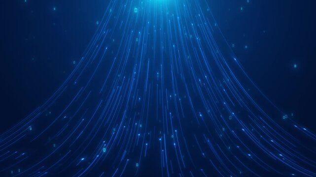 Digital light trail motion visual cascading lines, glowing data points, deep 19 atmosphere. server transfers, network speed clips, software intros, cloud promos, motion cyber overlays.