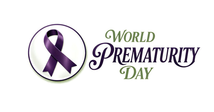 Purple awareness ribbon logo design for world prematurity day celebration and support