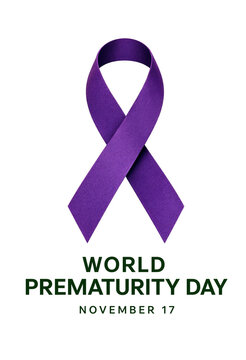 Purple awareness ribbon design for world prematurity day celebration on november seventeen