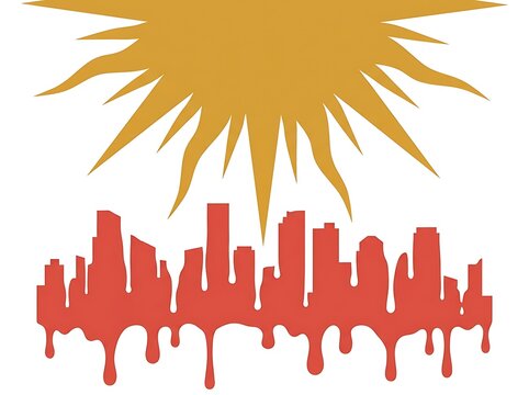 Melting City Skyline Under Sun &ndash; Extreme Heatwave Concept Illustration