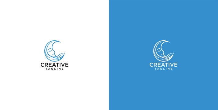 Harmonious minimalist logo design featuring a serene crescent moon and a delicate human face profile, embodying artistic inspiration, peaceful 