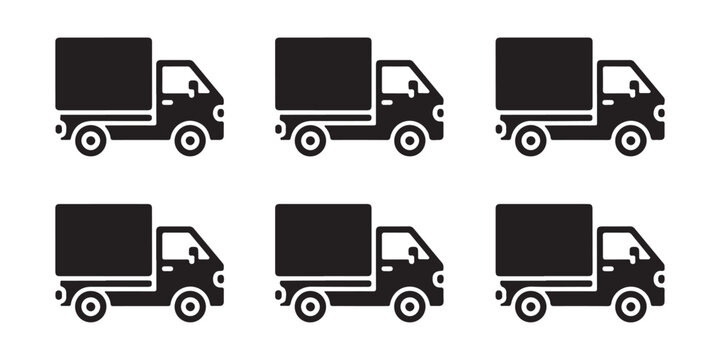 Multiple delivery truck icons showing different styles for shipping and transportation services.