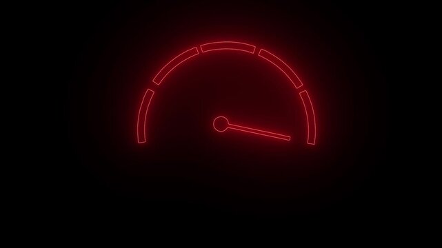 Glowing red neon speedometer dial icon on black background