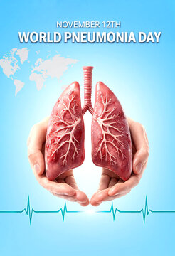 World pneumonia day awareness poster with human lungs and heartbeat graphic design concept