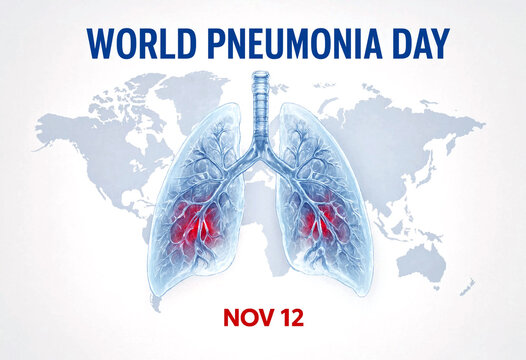 World pneumonia day awareness poster with lungs and global map highlighting respiratory health issues