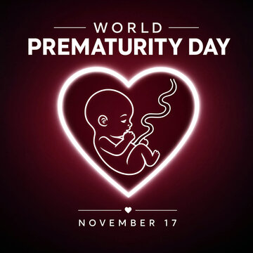 World prematurity day celebration with glowing heart and fetus illustration design template