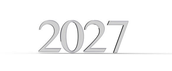 2027 year number in silver color against a clean white background. Perfect for new year greetings and future planning. I © vegefox.com