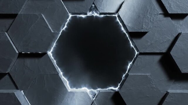 Dark hexagonal stone border on black abstract background
