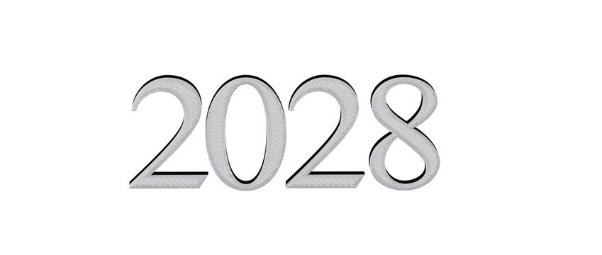 2028 displayed in silver, symbolizing the future, a new year, and upcoming events, presen