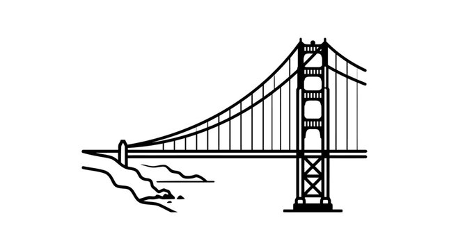 Suspension bridge structure outline isolated