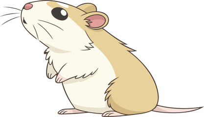 Small fluffy hamster standing on hind legs isolated on transparent background, adorable pet.
