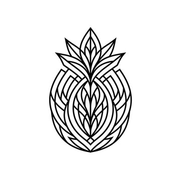 Minimalist Geometric Pineapple Line Art Illustration, Ornamental Tribal Style Fruit Design Element