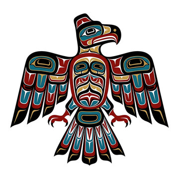 Traditional Native American Eagle Totem Illustration in Pacific Northwest Coast Formline Art Style