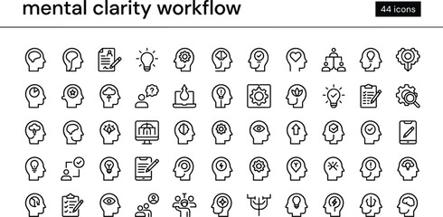 Mental Clarity Workflow Icon Set With Mind Focus Ideas Productivity Planning And Cognitive Wellness Symbols © RUKSANA