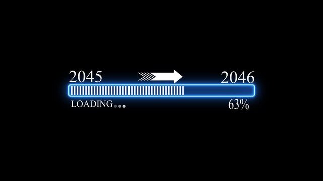 New year 2046 loading bar animation, Loading bar from 2045 to 2046 new year transfer animation. Almost reaching New Year on black background. Welcoming the happy new year 2046 4k video.