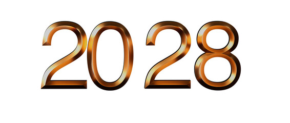 Elegant golden 2028 text on a white background, perfect for new year greetings and holiday designs. © vegefox.com