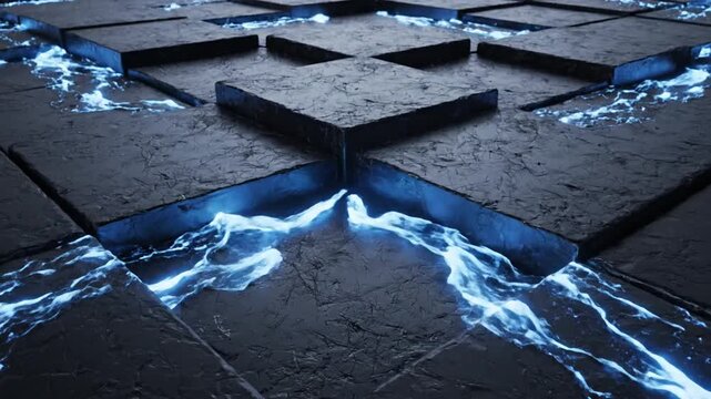 Dark textured stone floor tiles in perspective view