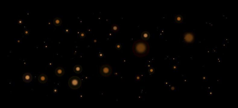 Gold magic dust and flickering sparkles, abstract glowing particles cloud and bokeh effect, luxury golden glitter spray for holiday card design, shining light overlay for creative graphic projects