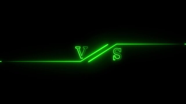 Glowing neon VS versus bars icon. Blue color vs game match team challenge sign symbol animation on black background.