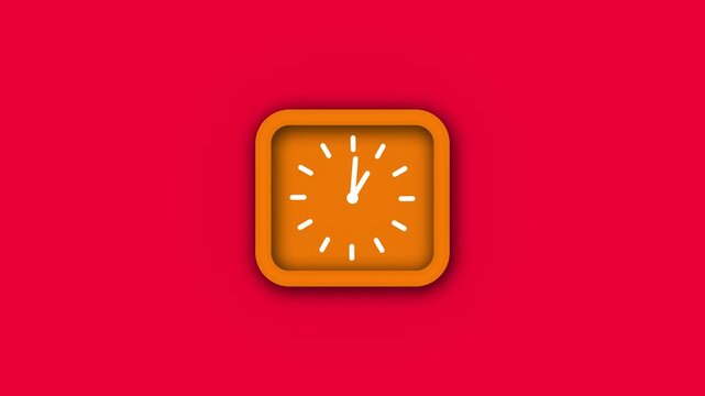 Awesome brown color square 12 hours wall clock animation on cyan background. clock isolated on pink dark background.