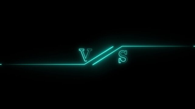 Glowing neon VS versus bars icon. Blue color vs game match team challenge sign symbol animation on black background.