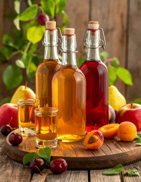 Obstbrand-Auswahl mit verschiedenen Obstsorten