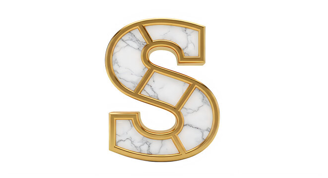 Elegant gold letter S with marble texture design isolated image transparent background