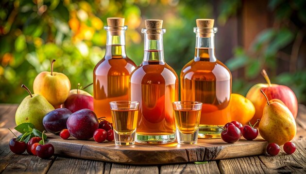 Obstbrand-Auswahl mit verschiedenen Obstsorten