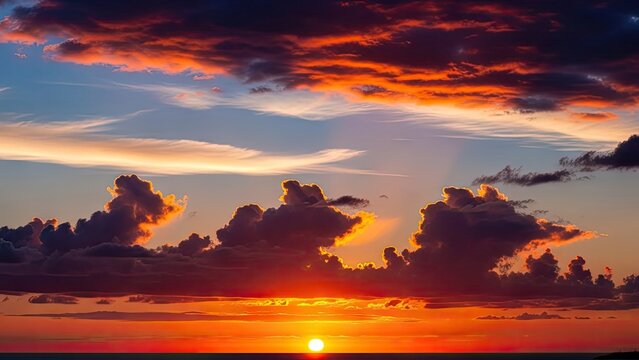 Dramatic sunset sky with orange clouds and golden light