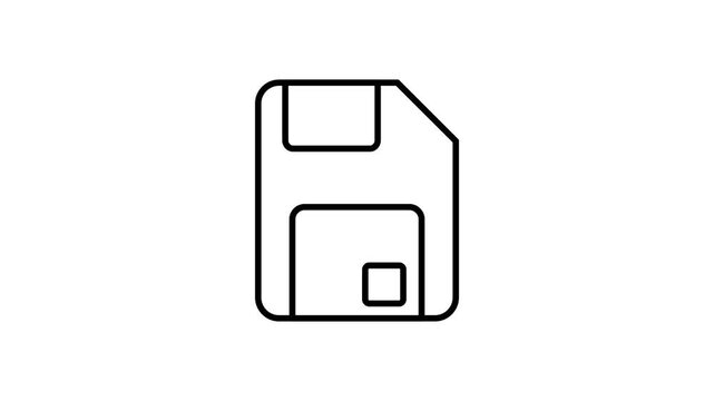 Animated save button transforming into a floppy disk icon with completed checkmark. Minimalist user interface vector motion design for web & app.