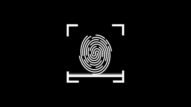 Biometric fingerprint scanner animation with scanning laser line and success checkmark. Cyber security biometric identification technology motion graphics.