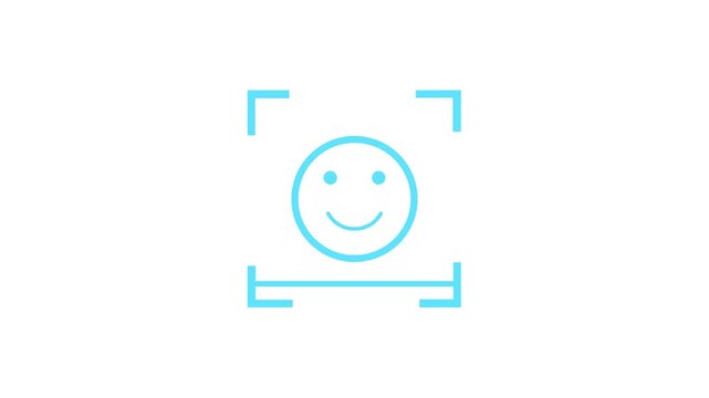 Biometric face recognition scan animation with smile face and green checkmark icon. Facial scanning security technology for smartphone unlocking concept.
