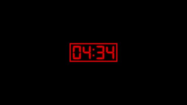 5 minute to 0 second countdown.Five minute count to down zero second with red rectangle tool animation on transparent background.4k video with alpha chanel..