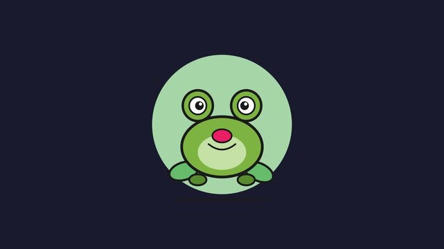 Cute Green Frog Character Blinking Eyes in Loop Animation