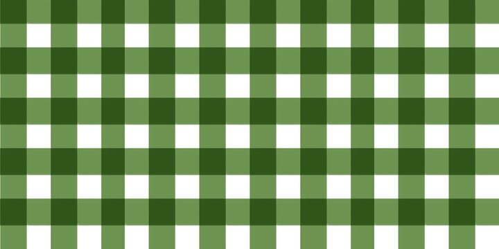 Seamless green gingham pattern background vector, classic dark and light green checkered grid print for picnic tablecloth, fabric design, wallpaper, wrap, and digital backdrop.