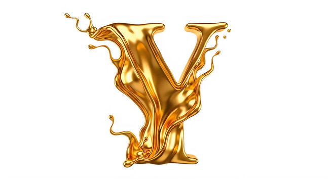 Golden Liquid Pouring Artistic Letter Y Isolated Design Element transparent background