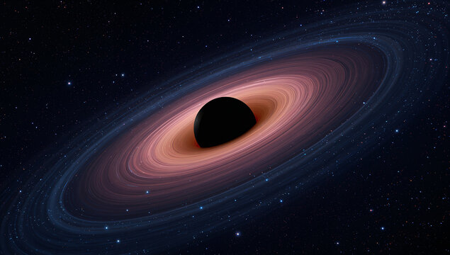 ブラックホールの重力レンズが光を歪ませる幻想的な宇宙
