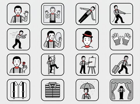 Vector Icon set of pantomime