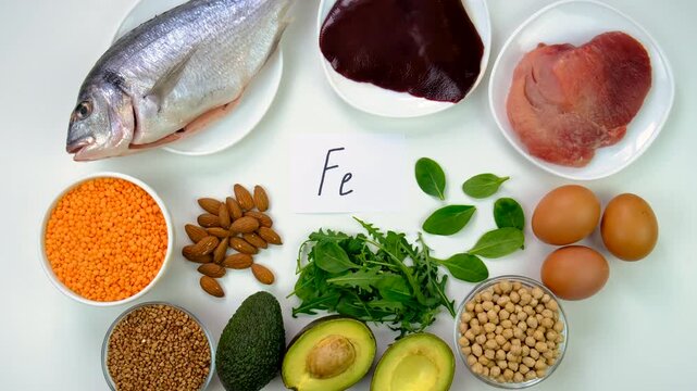 Foods that contain iron. Selective focus.