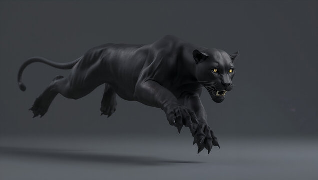 しなやかな筋肉で闇を切るように跳躍する黒ヒョウ3D