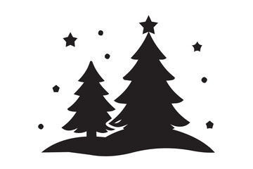 Obraz premium Christmas tree silhouette icon with stars isolated on white background for festive holiday decoration design