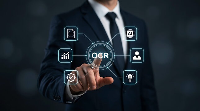 Businessman using laptop for ocr optical character recognition ai