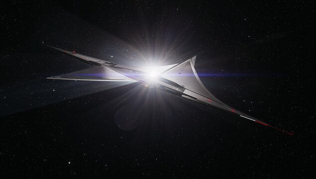 幾何学的なソーラーセイル帆船が宇宙を疾走する未来