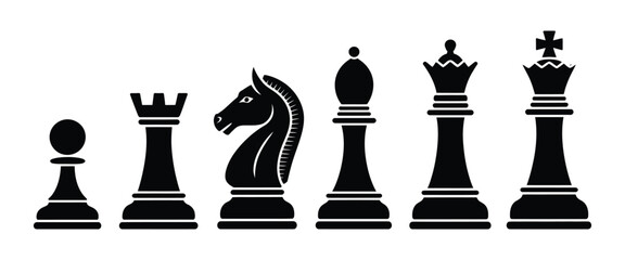 Chess Piece Silhouette Icons, all standard chess figures for competition, tactics, planning and board game vector illustration © MD MILON MIAH