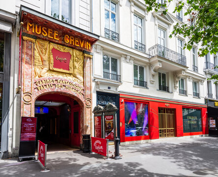 Paris, France - June 17, 2026: Facade by Albert Chartier of the Grevin Museum, a wax museum opened in 1882 by Arthur Meyer on the Grands Boulevards, which shows wax reproductions of famous people.