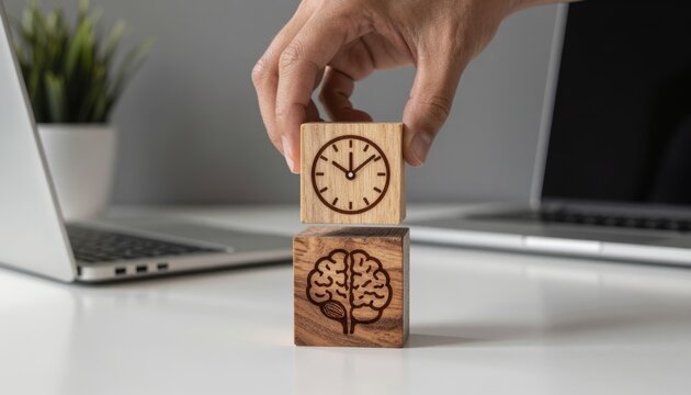 Time and Cognition Concept with Wooden Blocks