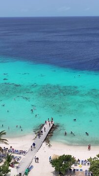 Porto Marie Beach At Willemstad In Netherlands Curacao. Island Beach. Blue Sea Landscape. Willemstad At Netherlands Curacao. Tourism Background. Nature Seascape.