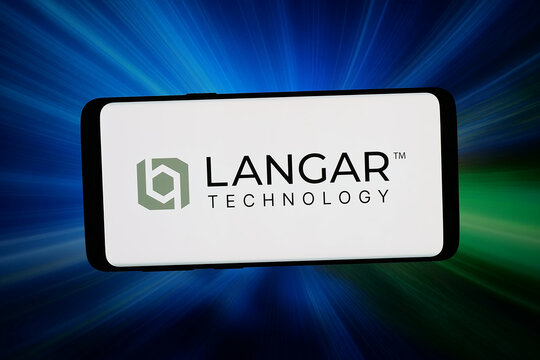 Stuttgart, Germany - 07-17-2026: In this photo illustration, the logo of US fintech company Langar Technology Inc. is displayed on a smartphone in front of abstract background on computer screen.