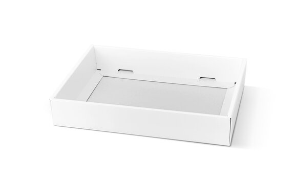 Blank open white cardboard tray box mockup isolated on white background