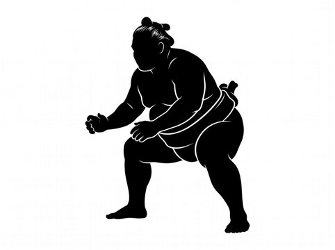 Japanese Sumo Wrestler Stance Silhouette Vector Illustration